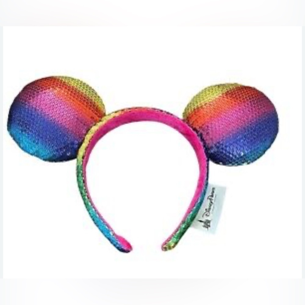 Disney Parks Rainbow Sequin Mickey Mouse Ears Headband Girls Colorful Pride